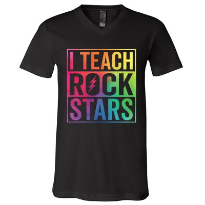 I Teach Rockstars Funny Music Teacher Back To School V-Neck T-Shirt