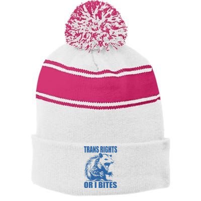 Inclusive Tran Rights Or I Bites Stripe Pom Pom Beanie