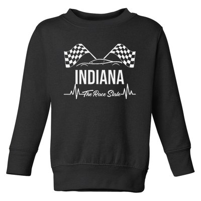 Indiana The Race State S Heart Rate And Checkered Flag Toddler Sweatshirt