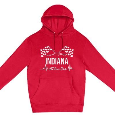 Indiana The Race State S Heart Rate And Checkered Flag Premium Pullover Hoodie