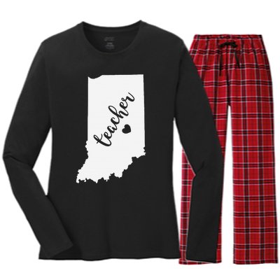 Indiana Teacher Red For Ed Public School Women's Long Sleeve Flannel Pajama Set 