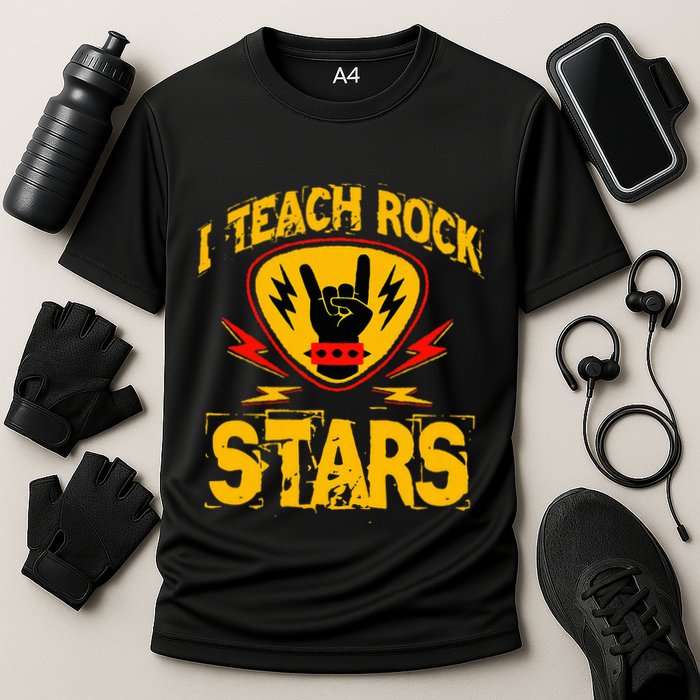 I Teach Rock Stars Music Teacher Rock On Cooling Performance Crew T-Shirt