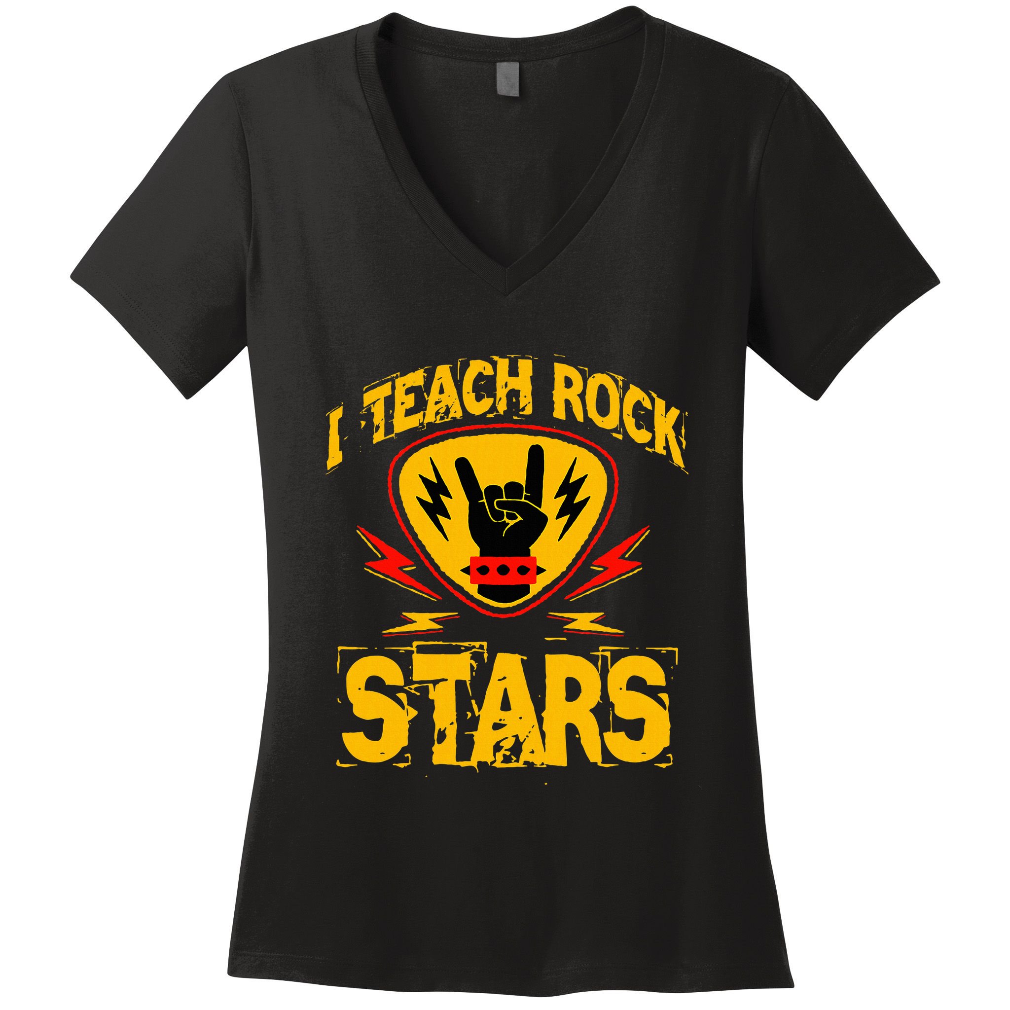 I Teach Rock Stars Music Teacher Rock On Women's V-Neck T-Shirt