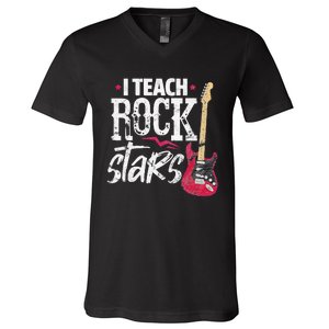 I Teach Rock Stars Funny Music Teacher Guitar Player V-Neck T-Shirt