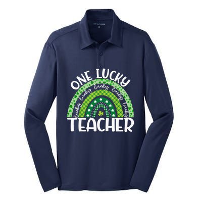 Irish Teacher Rainbow St Patricks Day One Lucky Teacher Silk Touch Performance Long Sleeve Polo