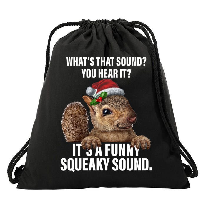 It's A Funny Squeaky Sound Christmas Squirrel Drawstring Bag