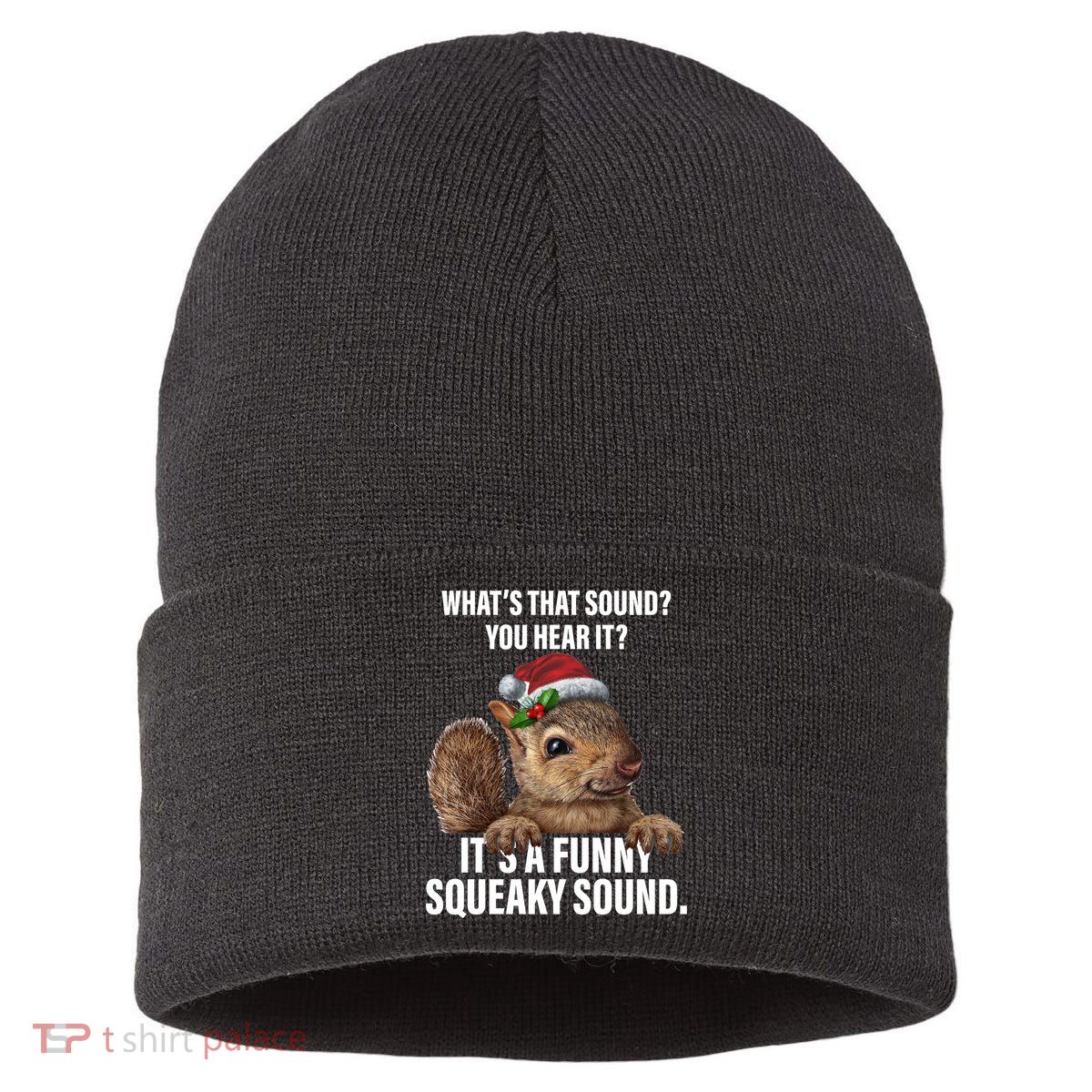 It's A Funny Squeaky Sound Christmas Squirrel Sustainable Knit Beanie