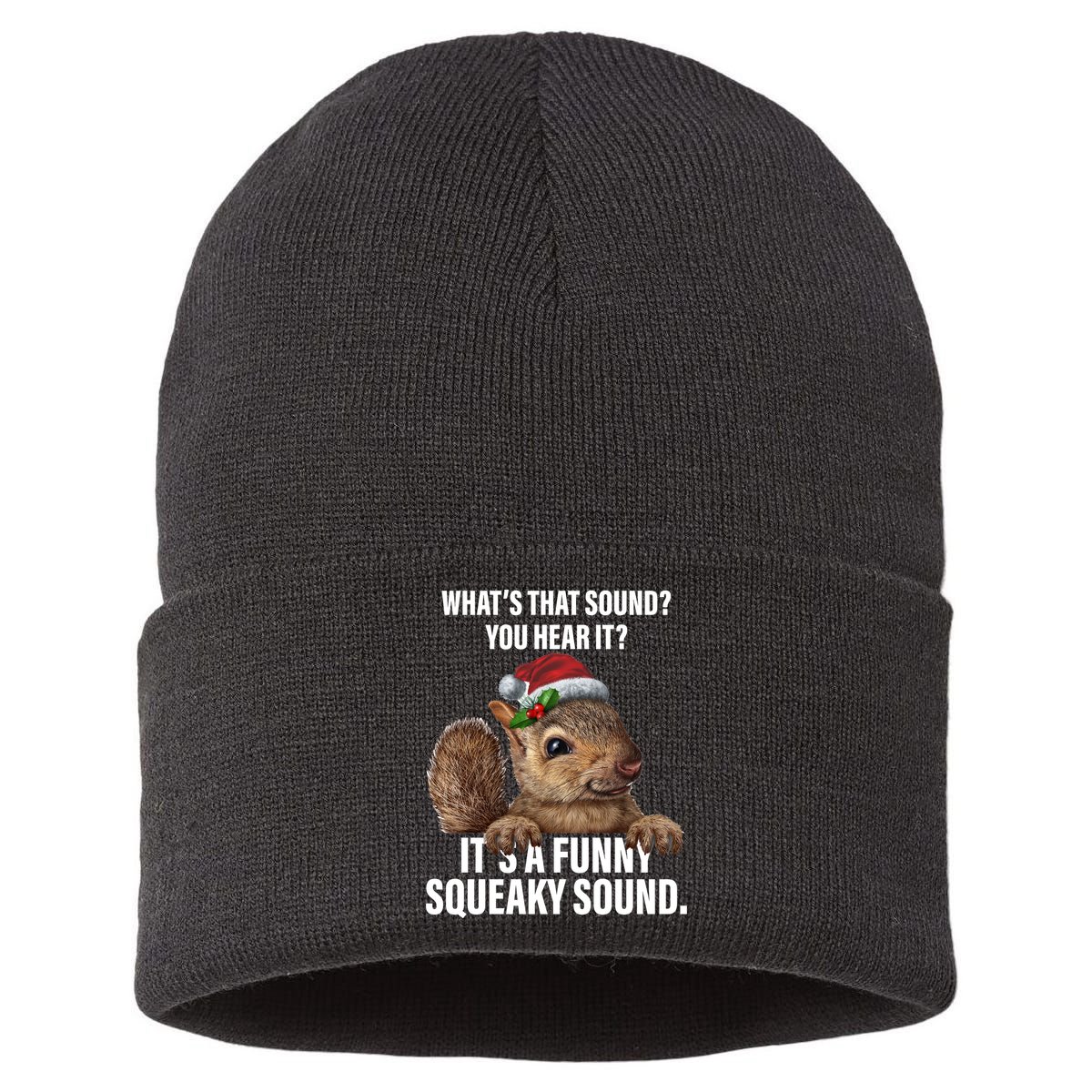 It's A Funny Squeaky Sound Christmas Squirrel Sustainable Knit Beanie