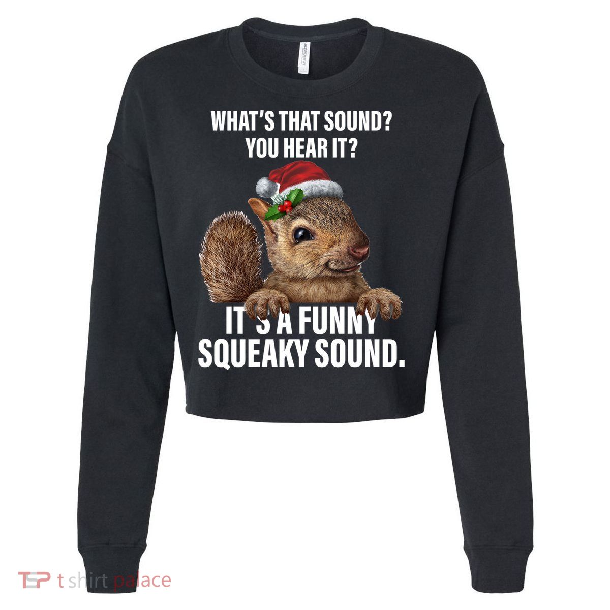 It's A Funny Squeaky Sound Christmas Squirrel Cropped Pullover Crew