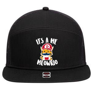 It's A Me Meowrio 7 Panel Mesh Trucker Snapback Hat