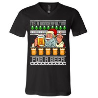 It's A Wonderful Time For A Beer Ugly Christmas Sweater Design V-Neck T-Shirt
