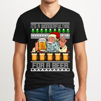 It's A Wonderful Time For A Beer Ugly Christmas Sweater Design V-Neck T-Shirt