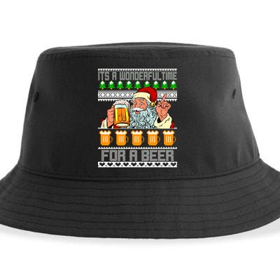 It's A Wonderful Time For A Beer Ugly Christmas Sweater Design Sustainable Bucket Hat