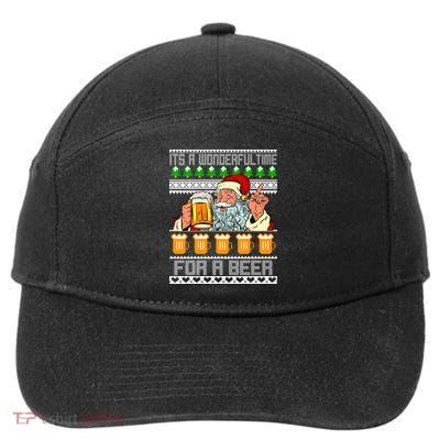 It's A Wonderful Time For A Beer Ugly Christmas Sweater Design 7-Panel Snapback Hat