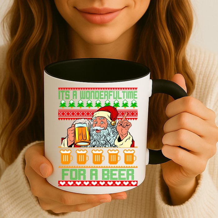 It's A Wonderful Time For A Beer Ugly Christmas Sweater Design Mug