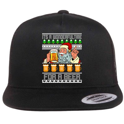 It's A Wonderful Time For A Beer Ugly Christmas Sweater Design Flatbill Hat