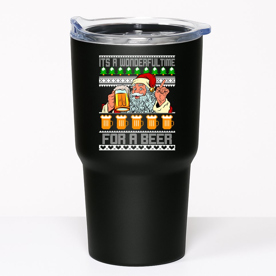 It's A Wonderful Time For A Beer Ugly Christmas Sweater Design Tumbler