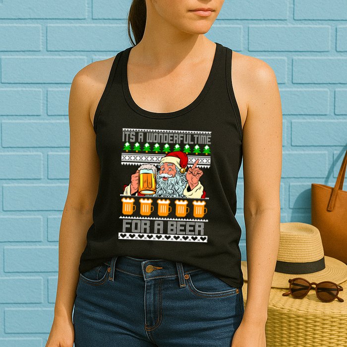 It's A Wonderful Time For A Beer Ugly Christmas Sweater Design Womens Tank Top