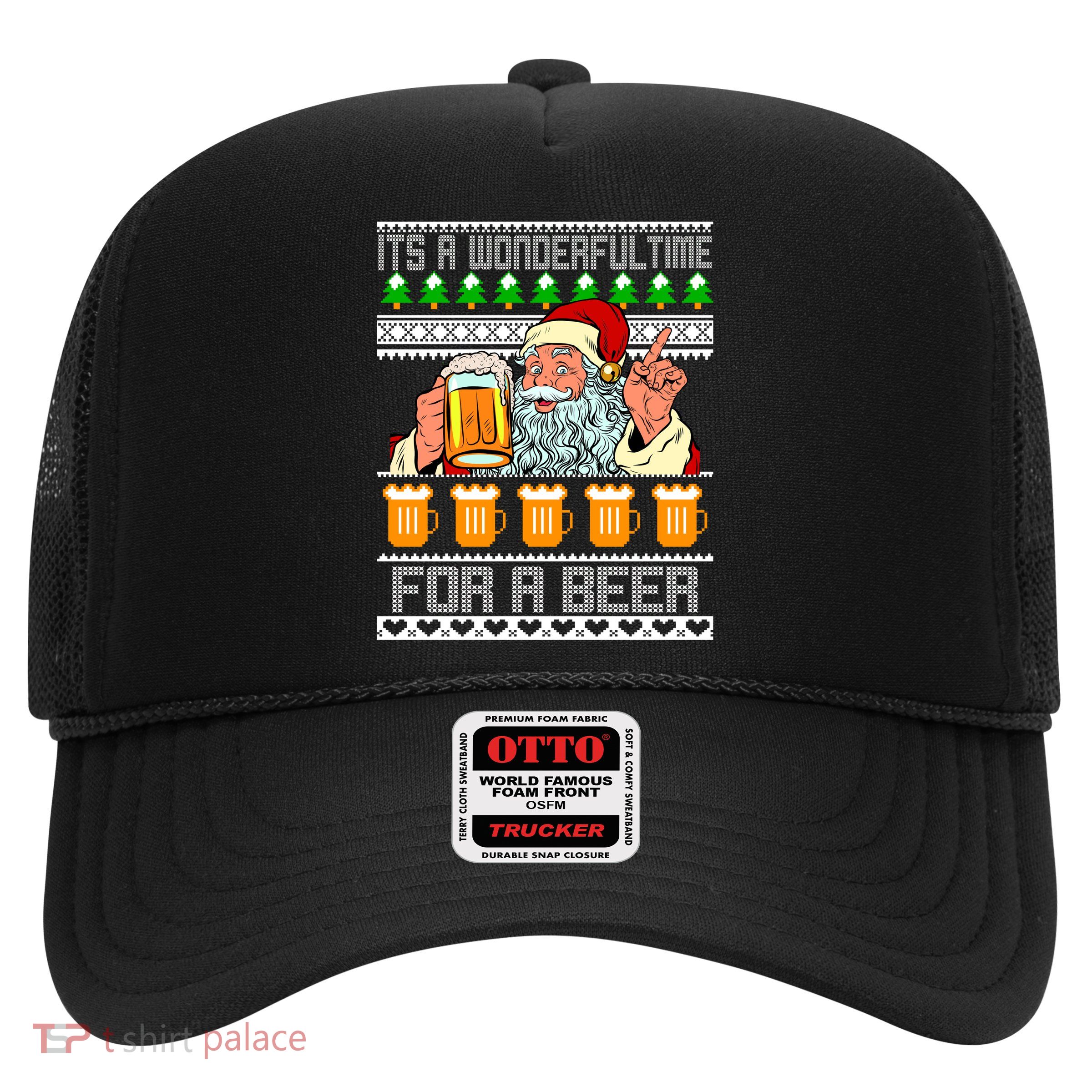 It's A Wonderful Time For A Beer Ugly Christmas Sweater Design Trucker Hat