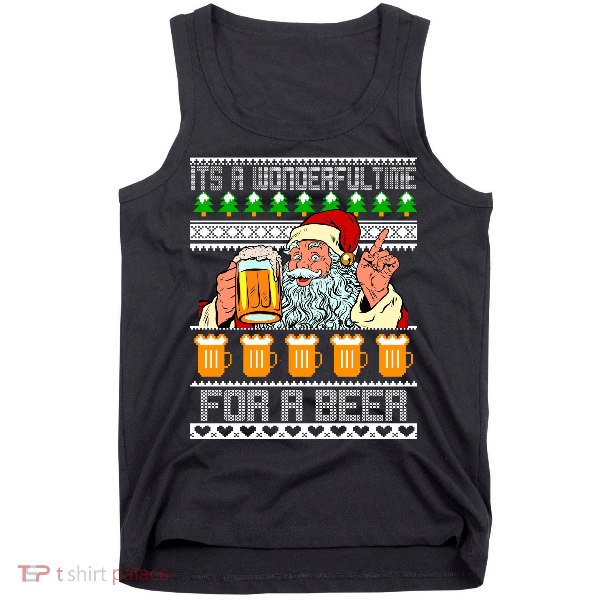 It's A Wonderful Time For A Beer Ugly Christmas Sweater Design Tank Top