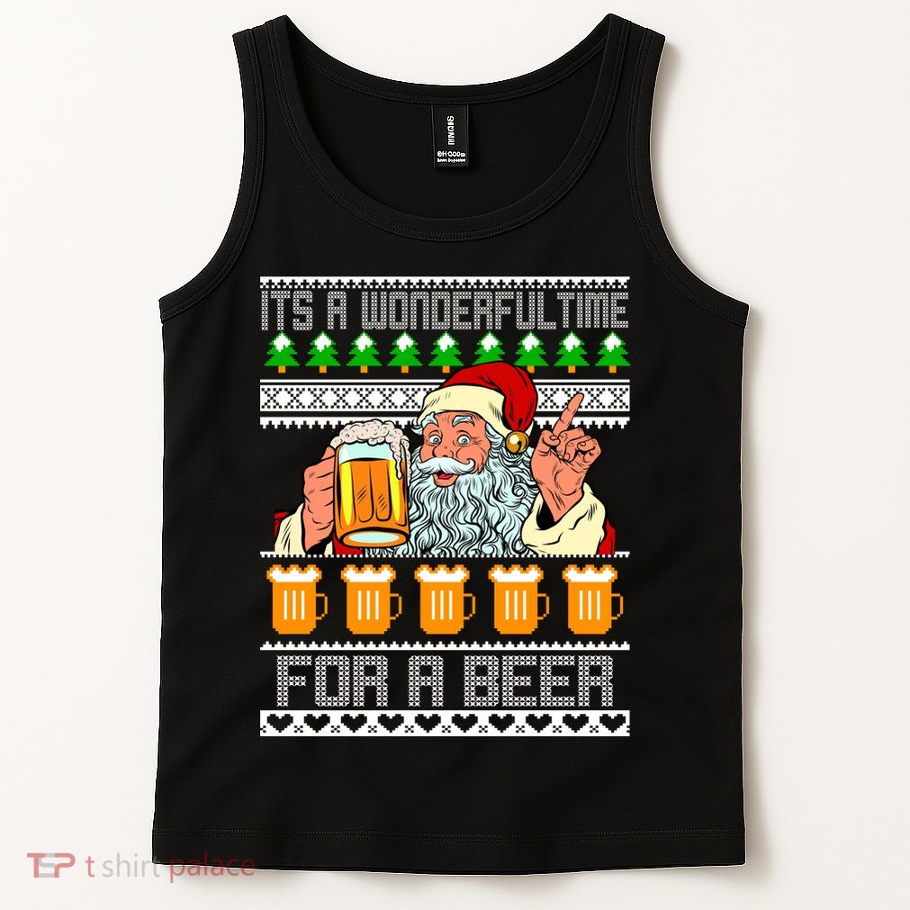 It's A Wonderful Time For A Beer Ugly Christmas Sweater Design Tank Top