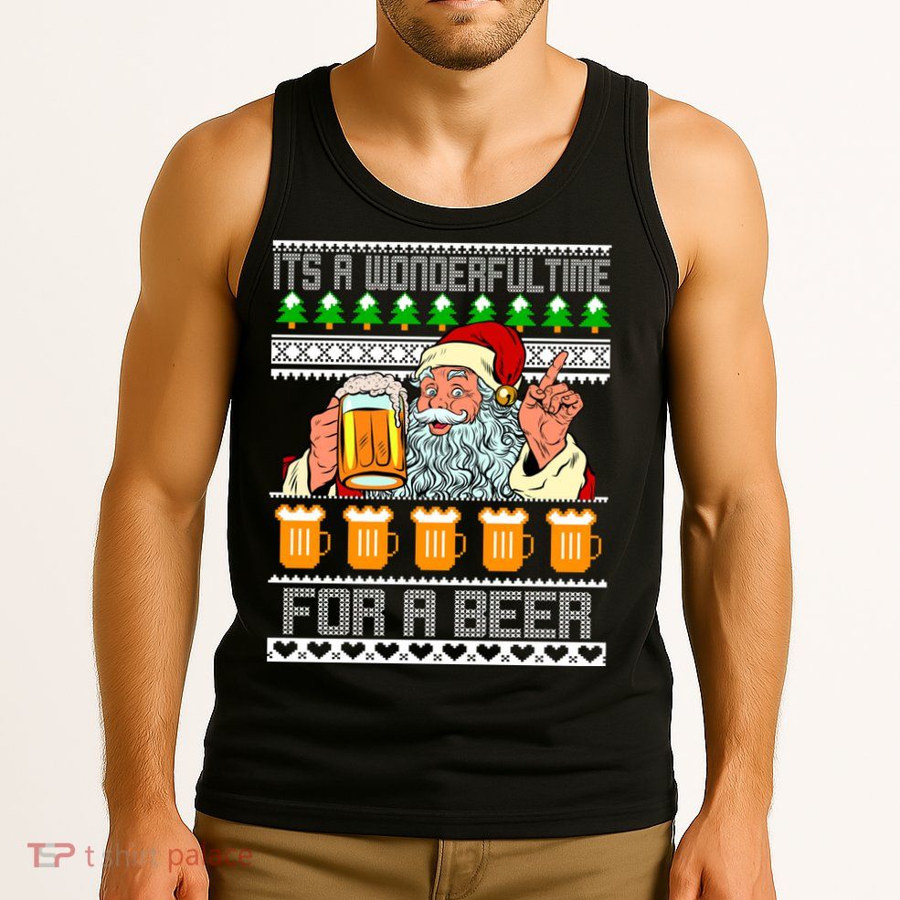 It's A Wonderful Time For A Beer Ugly Christmas Sweater Design Tank Top