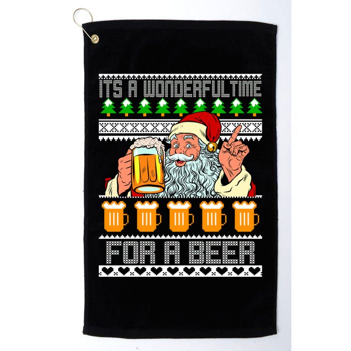 It's A Wonderful Time For A Beer Ugly Christmas Sweater Design Golf Towel