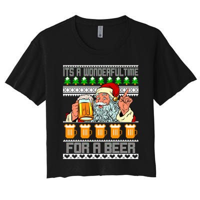 It's A Wonderful Time For A Beer Ugly Christmas Sweater Design Crop Top