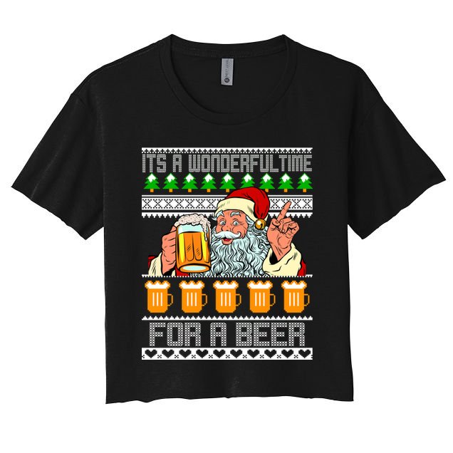 It's A Wonderful Time For A Beer Ugly Christmas Sweater Design Crop Top