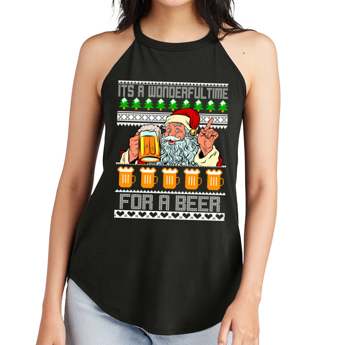 It's A Wonderful Time For A Beer Ugly Christmas Sweater Design Women's Perfect Tri Rocker Tank