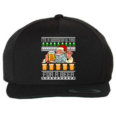 It's A Wonderful Time For A Beer Ugly Christmas Sweater Design Wool Snapback Cap