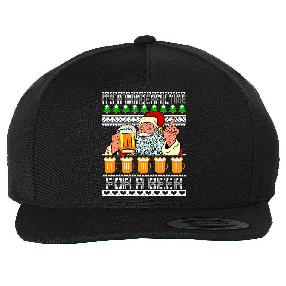 It's A Wonderful Time For A Beer Ugly Christmas Sweater Design Wool Snapback Cap