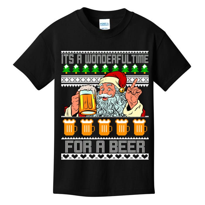 It's A Wonderful Time For A Beer Ugly Christmas Sweater Design Kids T-Shirt