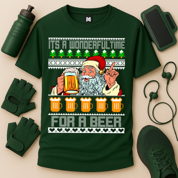 It's A Wonderful Time For A Beer Ugly Christmas Sweater Design Performance Shirt