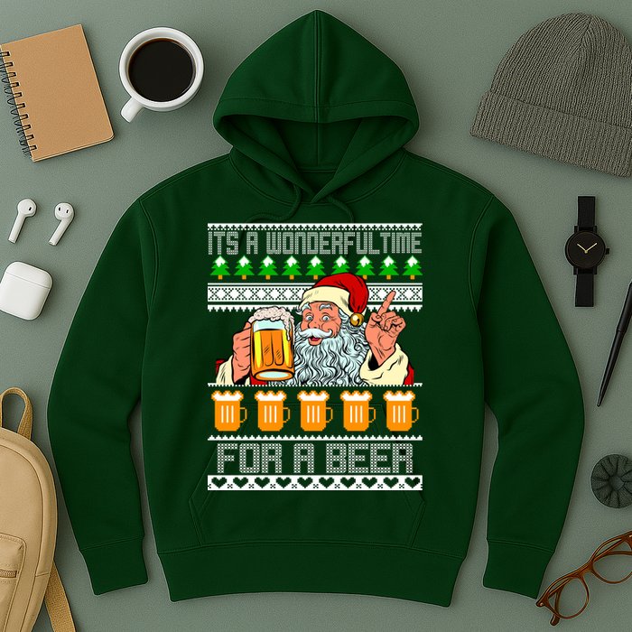 It's A Wonderful Time For A Beer Ugly Christmas Sweater Design Hoodie