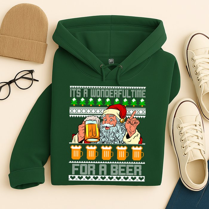 It's A Wonderful Time For A Beer Ugly Christmas Sweater Design Hoodie