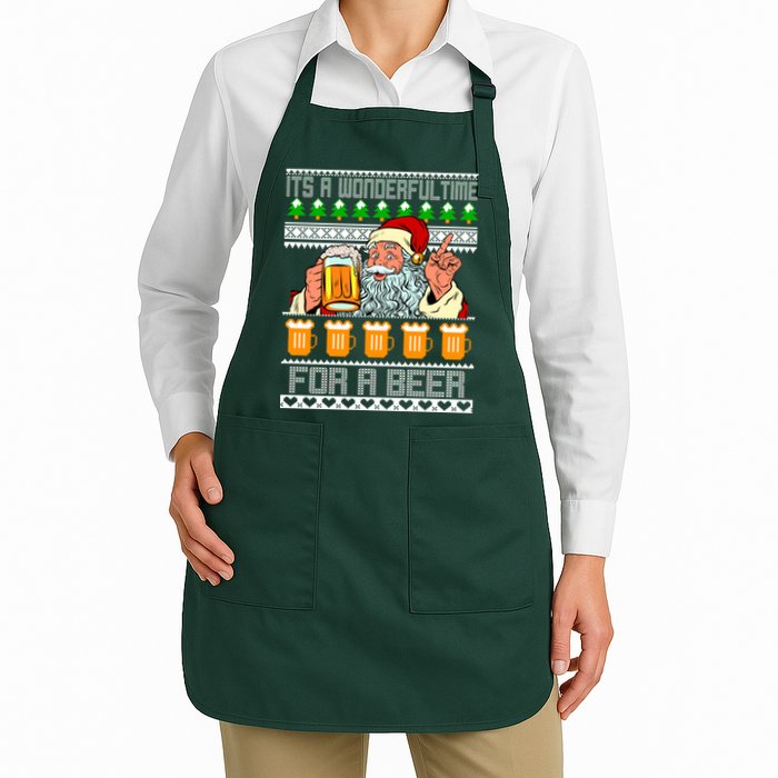 It's A Wonderful Time For A Beer Ugly Christmas Sweater Design Apron