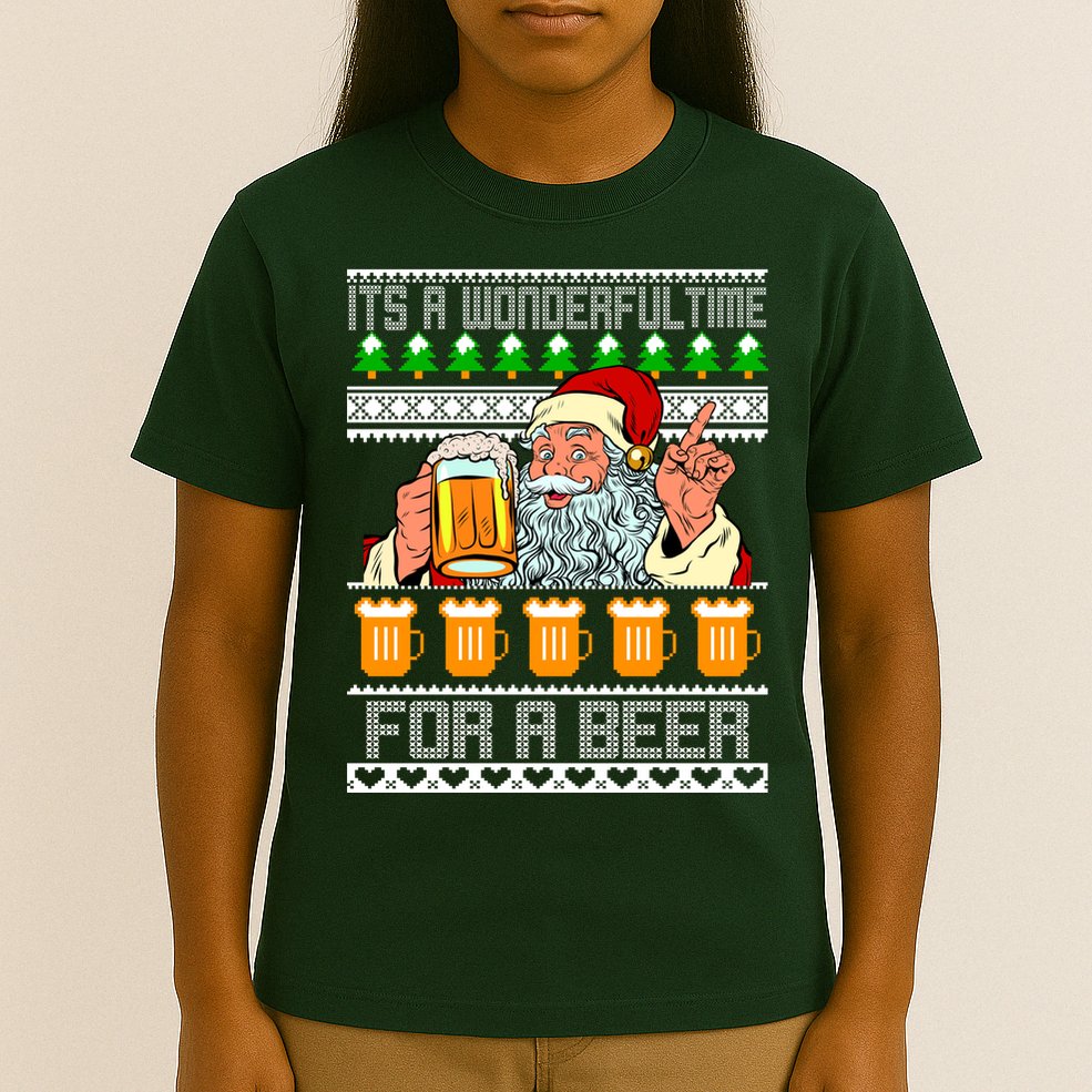 It's A Wonderful Time For A Beer Ugly Christmas Sweater Design T-Shirt