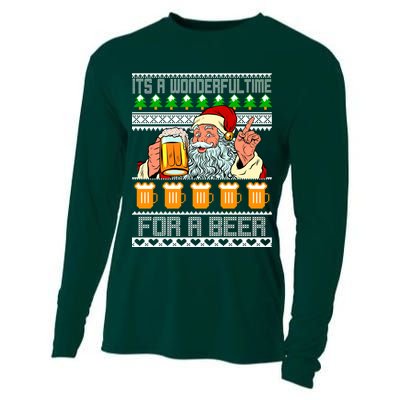 It's A Wonderful Time For A Beer Ugly Christmas Sweater Design Cooling Performance Long Sleeve Crew