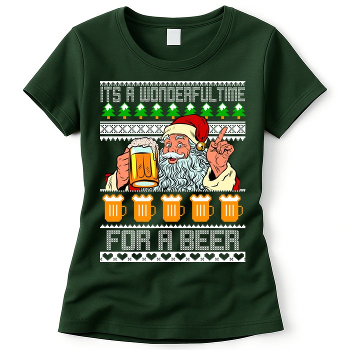 It's A Wonderful Time For A Beer Ugly Christmas Sweater Design Womens T-Shirt