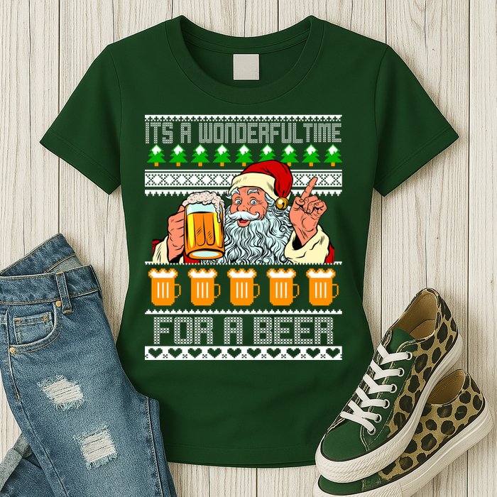It's A Wonderful Time For A Beer Ugly Christmas Sweater Design Womens T-Shirt