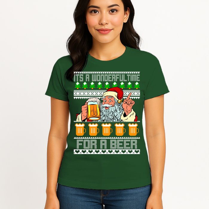 It's A Wonderful Time For A Beer Ugly Christmas Sweater Design Womens T-Shirt