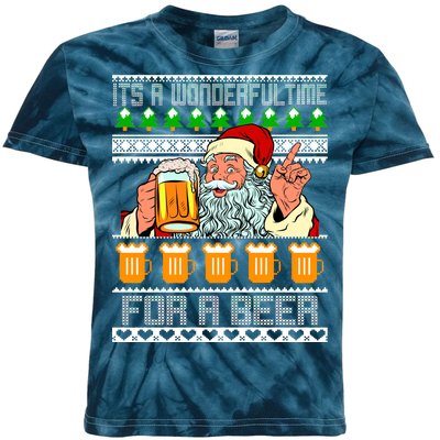 It's A Wonderful Time For A Beer Ugly Christmas Sweater Design Kids Tie-Dye T-Shirt