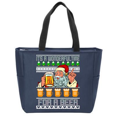 It's A Wonderful Time For A Beer Ugly Christmas Sweater Design Zip Tote Bag