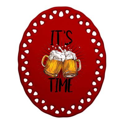 It's Beer Time Ceramic Oval Ornament