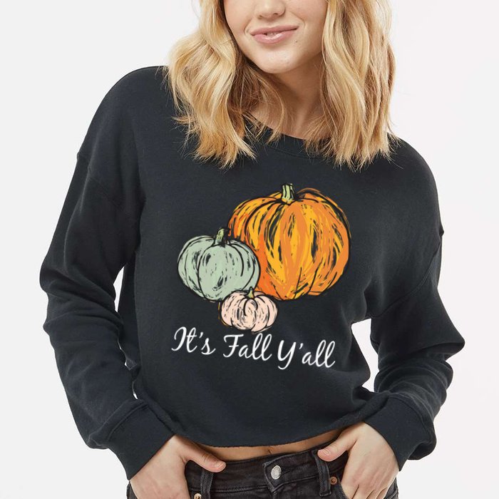 It's Fall Y'all Pumpkin Illustration Cropped Pullover Crew