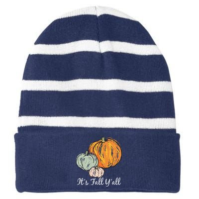 It's Fall Y'all Pumpkin Illustration Striped Beanie with Solid Band