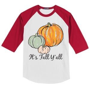 It's Fall Y'all Pumpkin Illustration Kids Colorblock Raglan Jersey