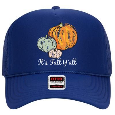 It's Fall Y'all Pumpkin Illustration High Crown Mesh Back Trucker Hat