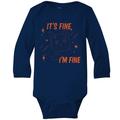 It's Fine I'm Fine Cat Baby Long Sleeve Bodysuit